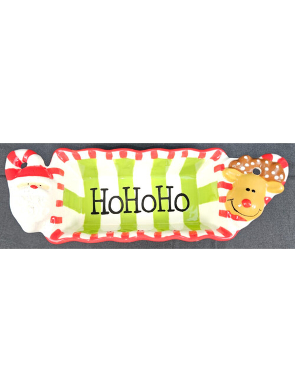 Rectangular Ceramic Tray/Dish Santa & Rudolph On the Ends & The Text Ho Ho Ho